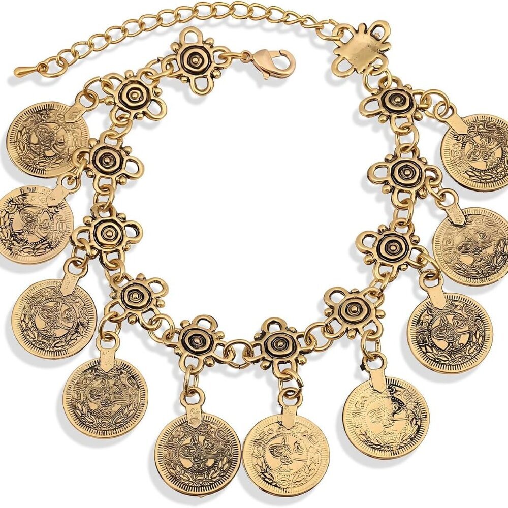 Chunky Gold Charm Bracelet Coin Bracelets for Women Link Chain Dainty Bracelets